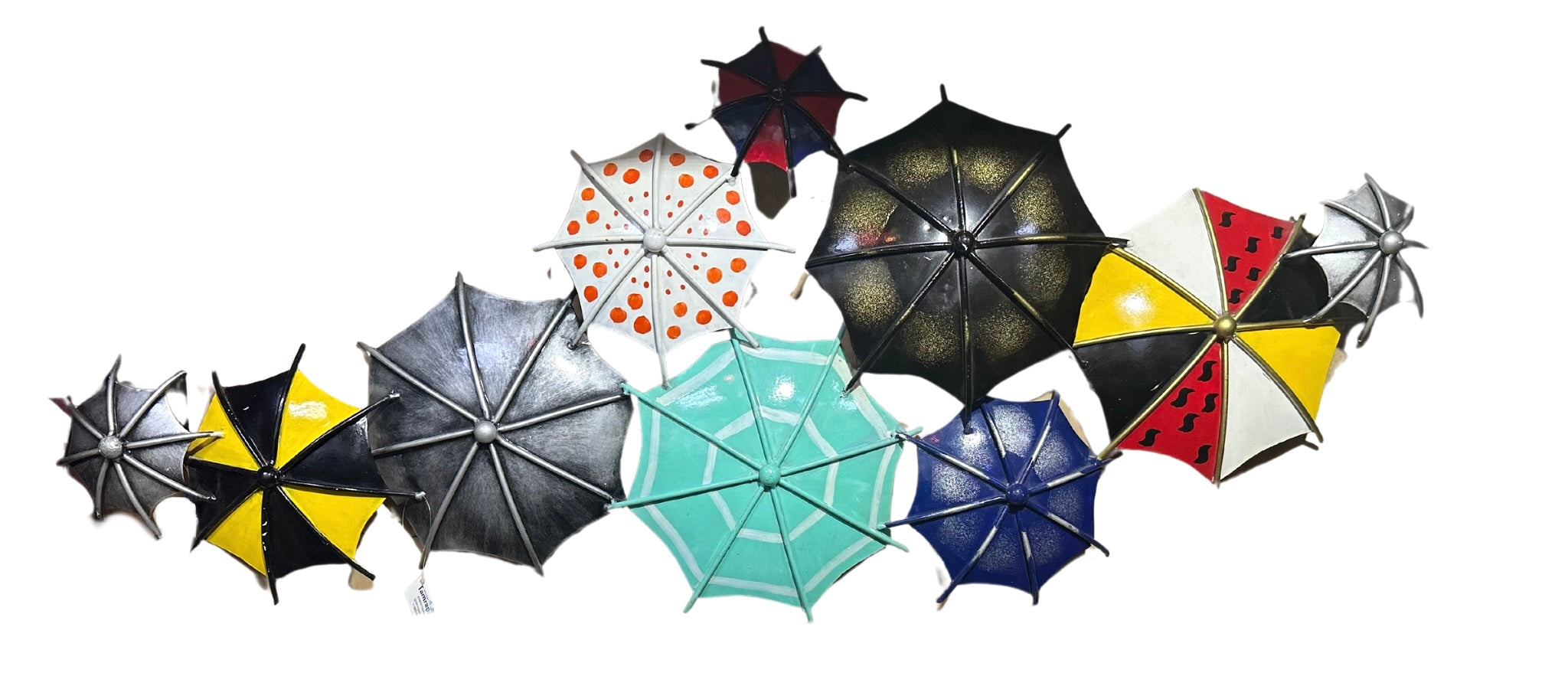 Multicolor Umbrella Style Metal Wall Décor Hand Painted Tamrapatra