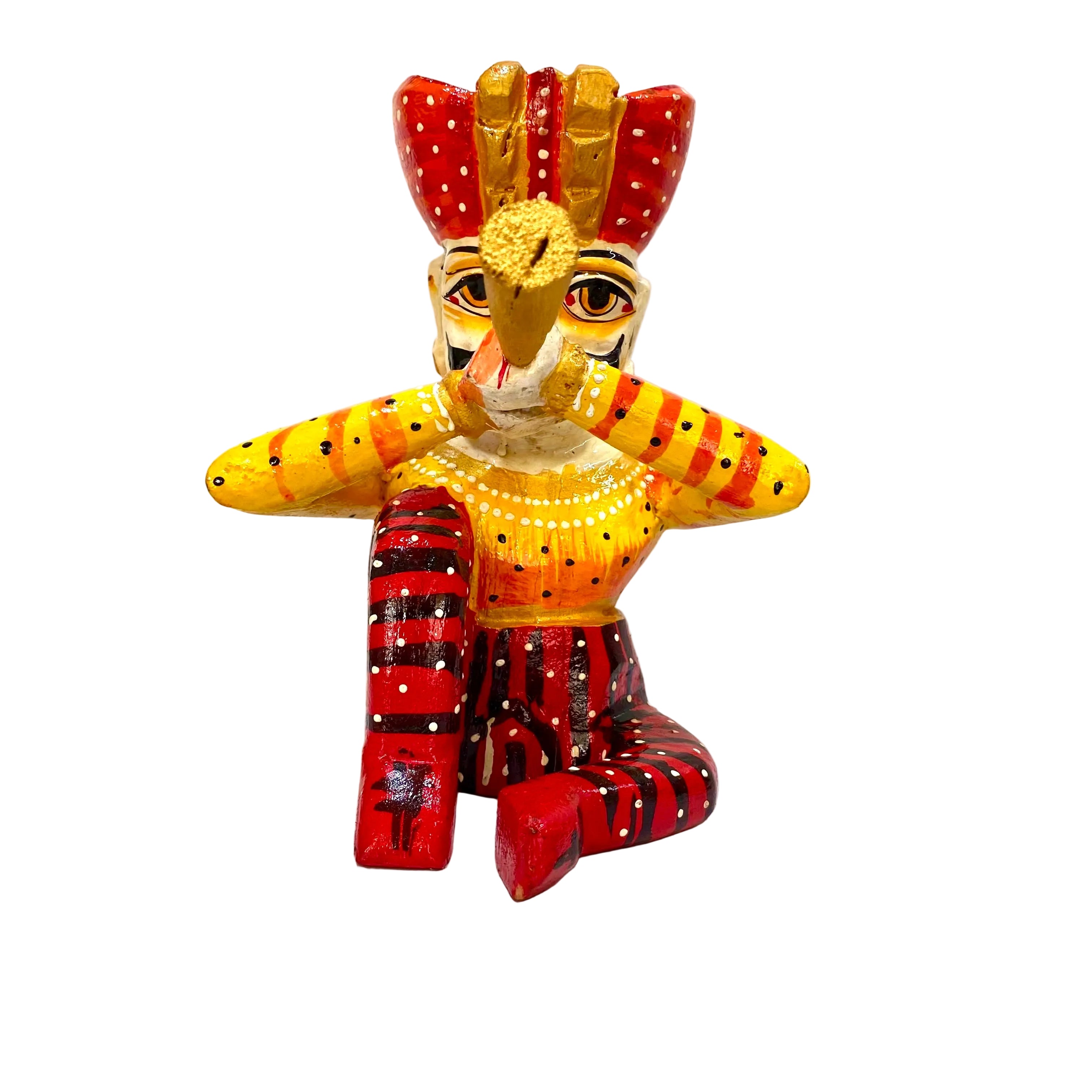 Hand Painted Various Wooden Musical Man With Indian Attire Decor By Tamrapatra
