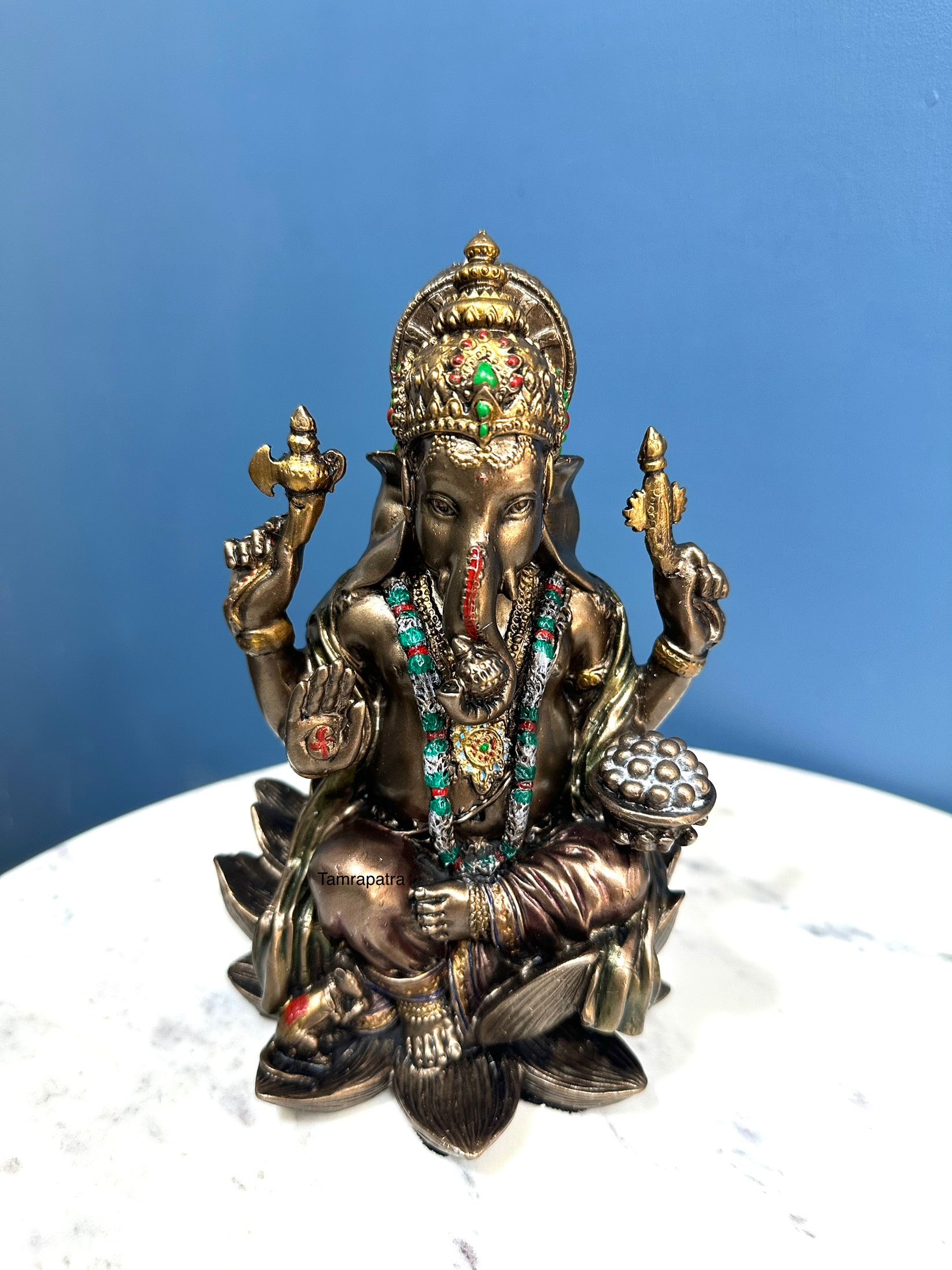 Ganesha Idol Sitting On Lotus Perfect Detailing Cold Cast Bronze By Tamrapatra