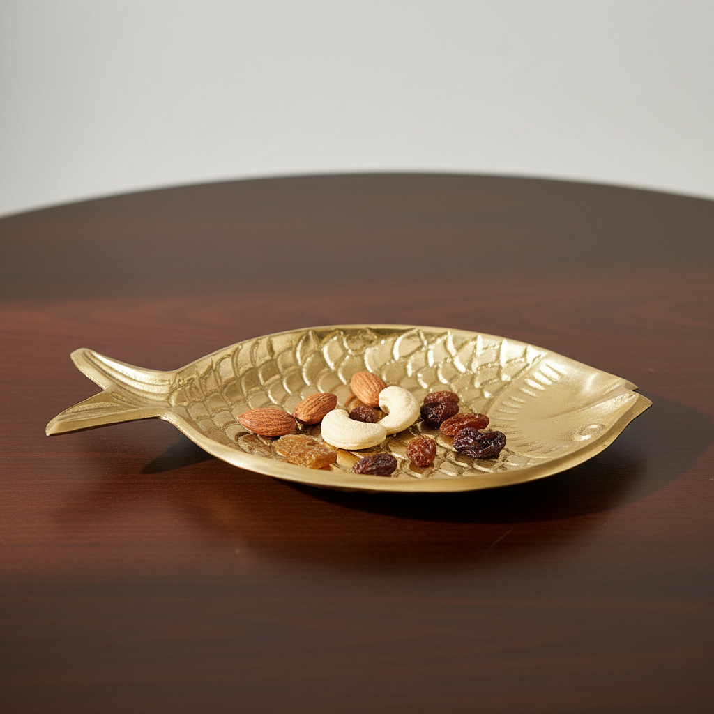 Golden Leaf Fish Platter Metal Crafts Bring Attraction With Utility From Tamrapatra