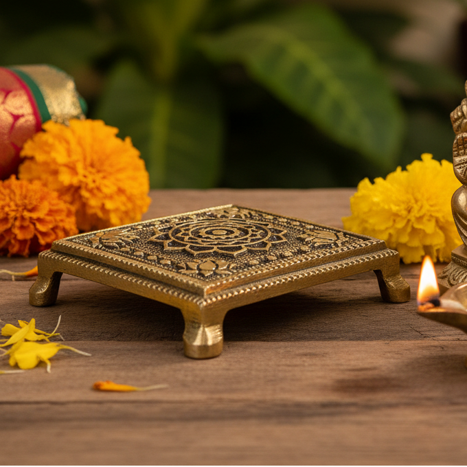 Brass Bajoth Chowki To Keep Idols Decoration Handcrafted Designer By Tamrapatra
