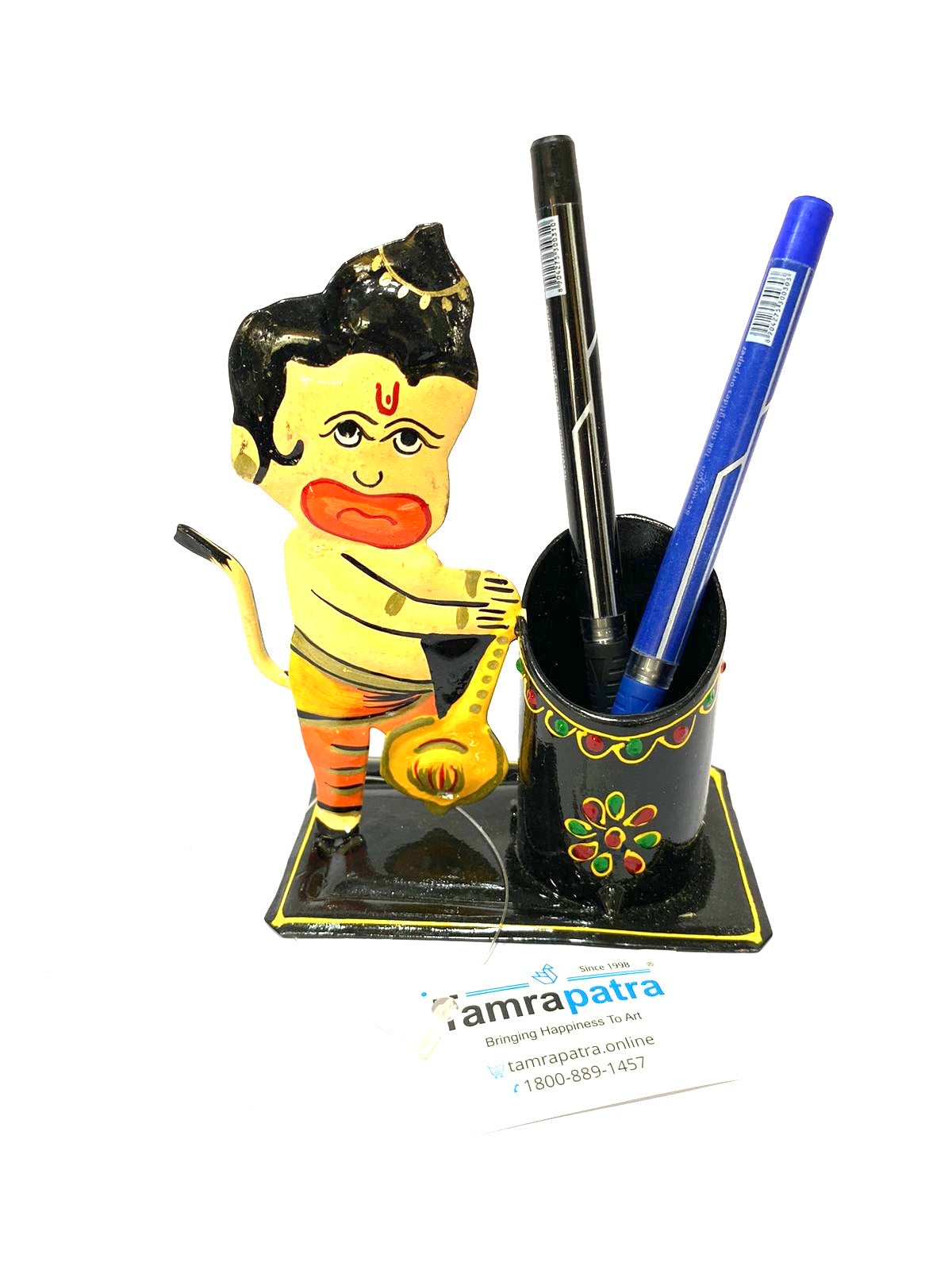 Creative Metal Pen Stand With God Figurine New Arrivals Handmade From Tamrapatra