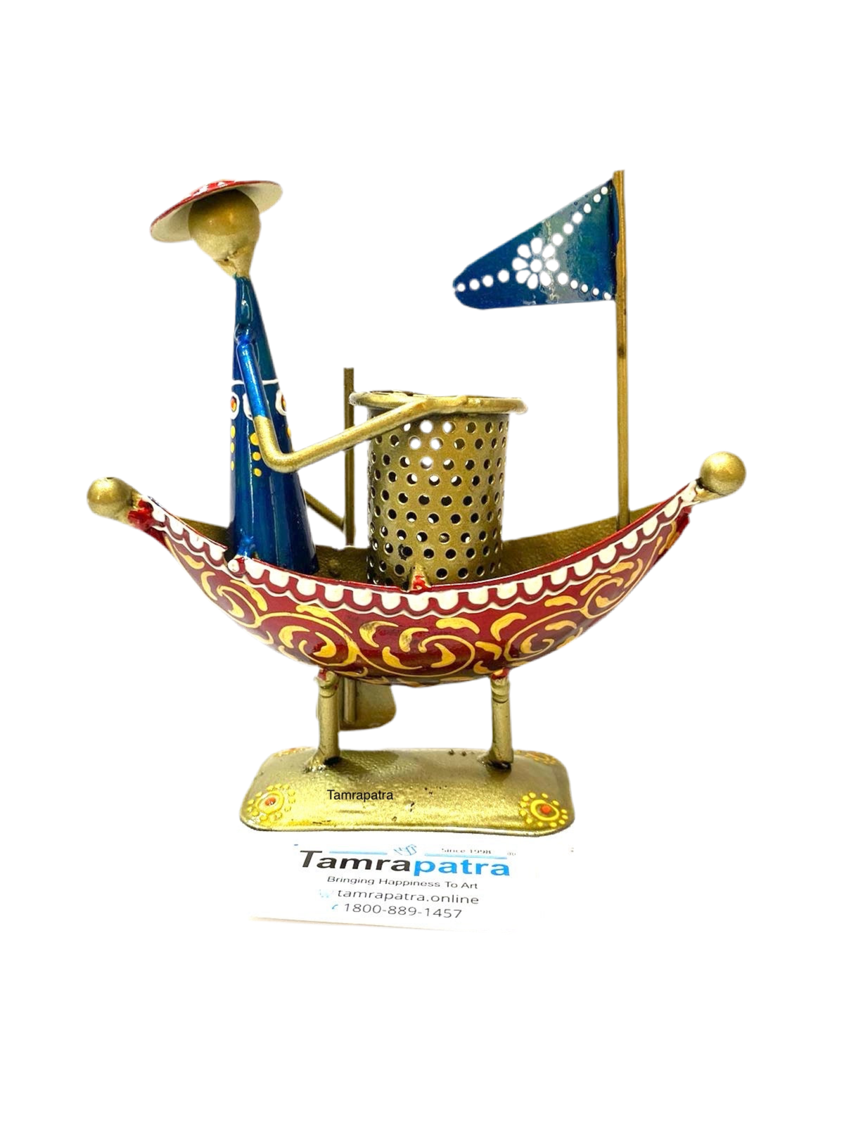 Boat Multicolor Hand Painted Traditionally Utility Pen Stand By Tamrapatra