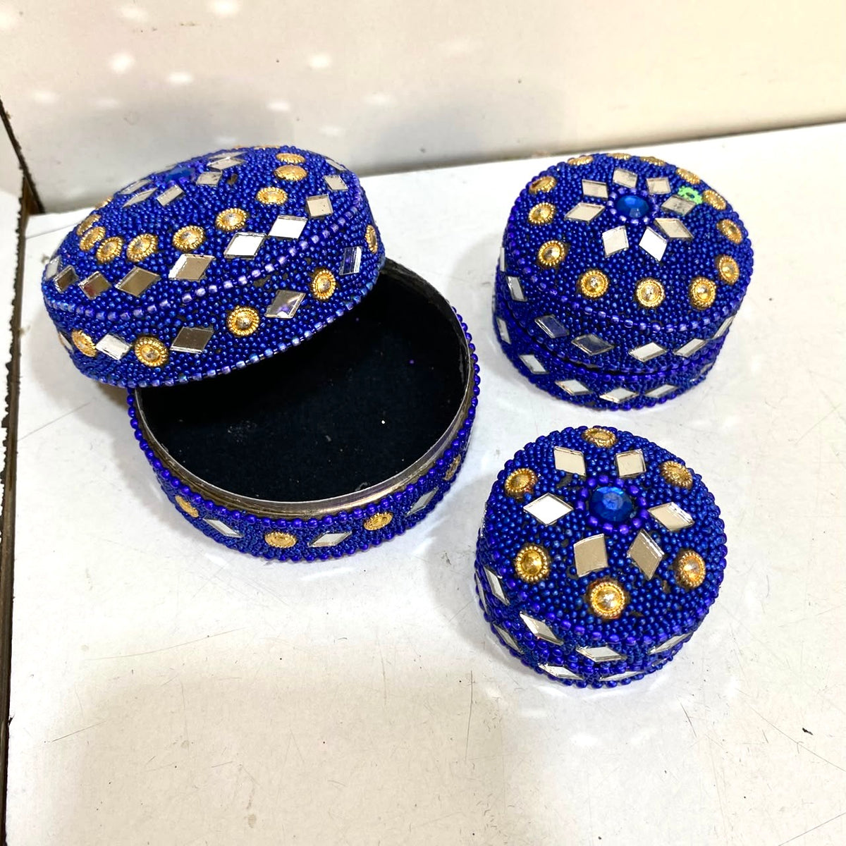 Jewelry Box Mirror & Kundan Art Handcrafted Storage Gifts Occasion Tamrapatra - Tamrapatra