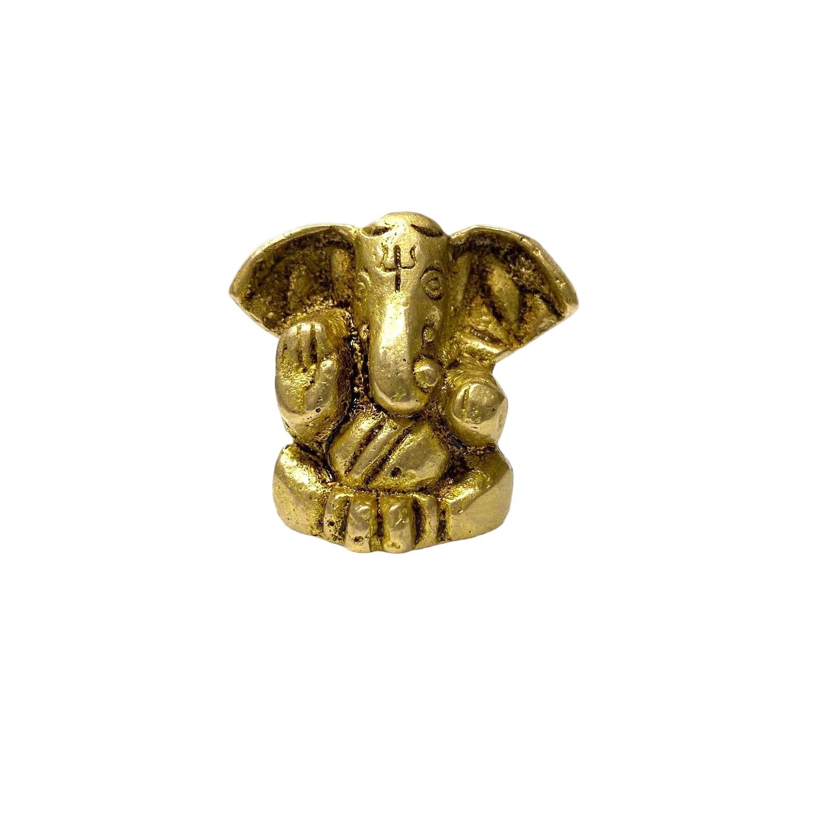 Gold-colored figurine of a deity on a white background