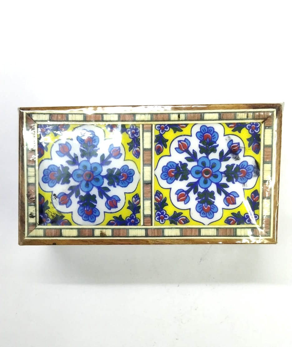 Blue Pottery Tiles Storage Box For Jewellery Handmade In India From Tamrapatra