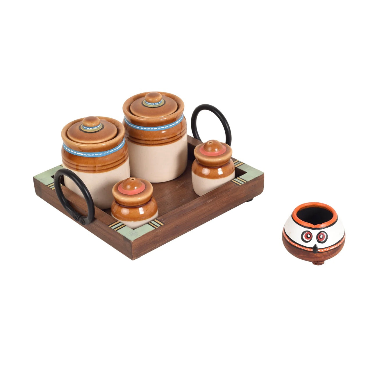 Salt Pepper With Toothpick Stand On Wooden Tray All In One By Tamrapatra