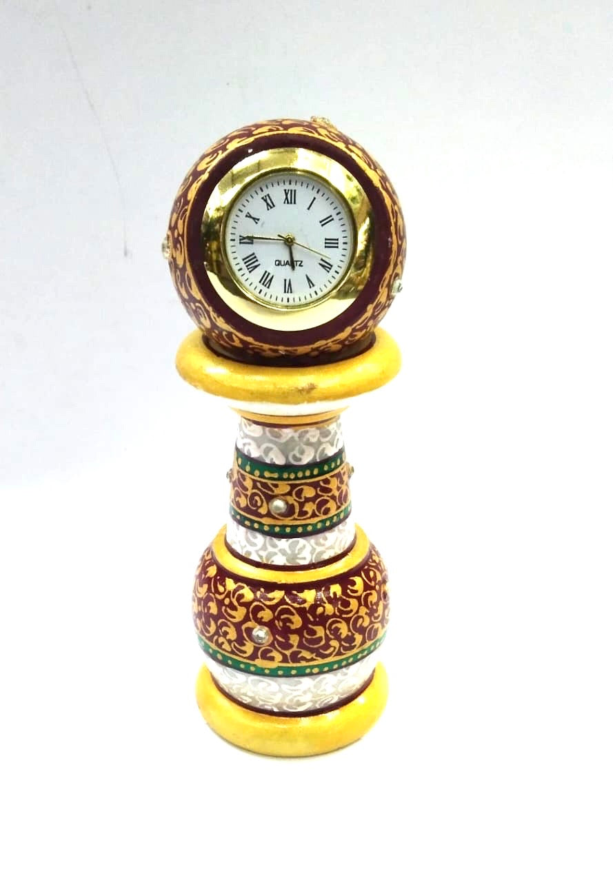 Pillar Style Marble Clock Desk Corporate Utility Souvenir Handcrafted By Tamrapatra