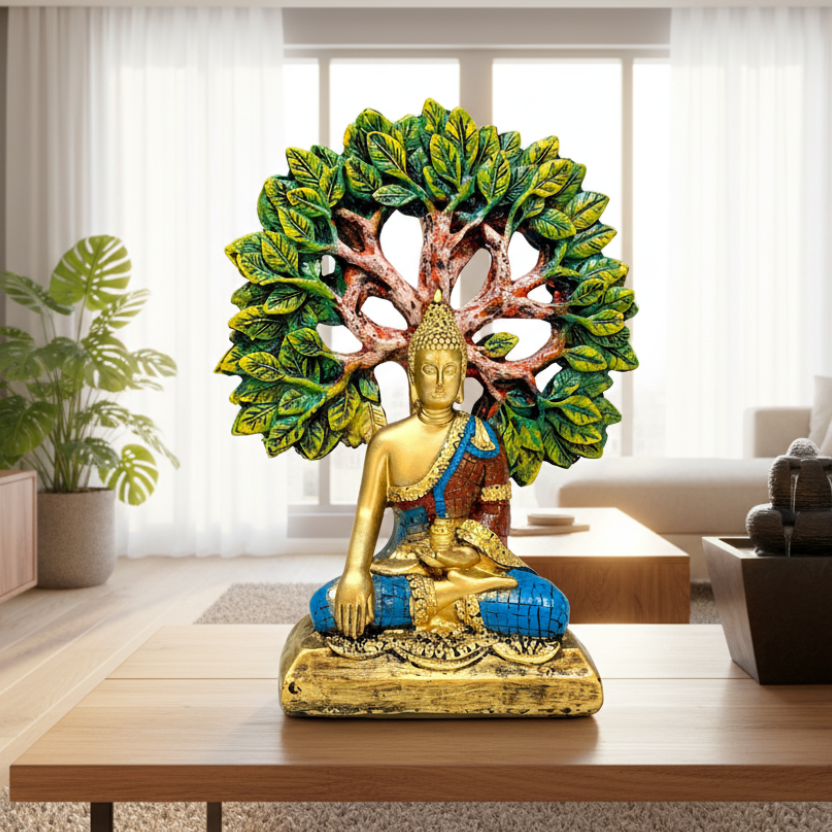 Buddha Resin Art Copper Shade Floral Hand Painted Exclusively From Tamrapatra - Tamrapatra