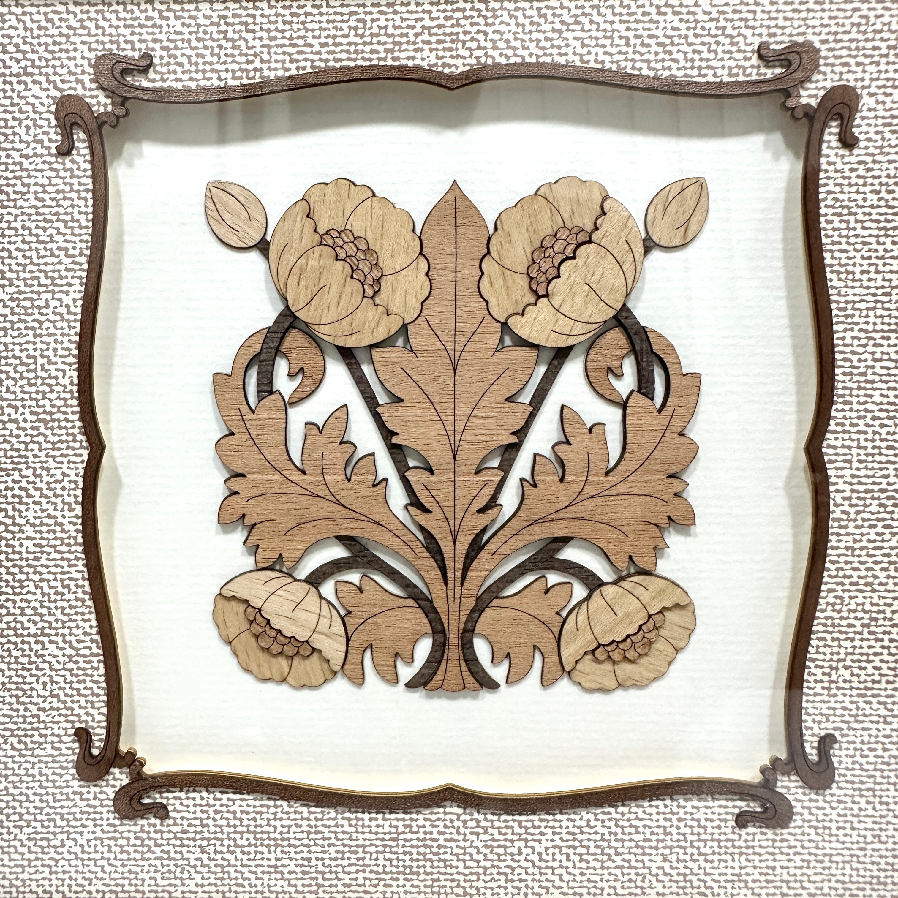 Flower 3D Wooden Carving Frame Natural Wood Floral Wall Art By Tamrapatra