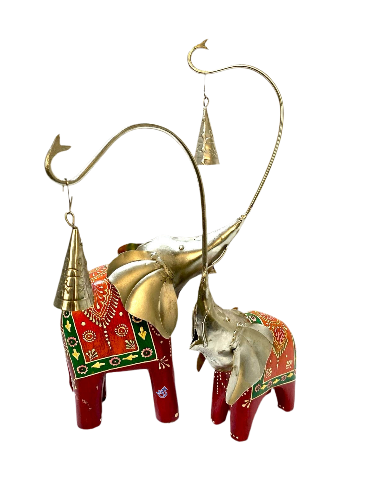 Elephant Ringing Metal Bell Wooden Hand Painted Body In Set of 2 From Tamrapatra