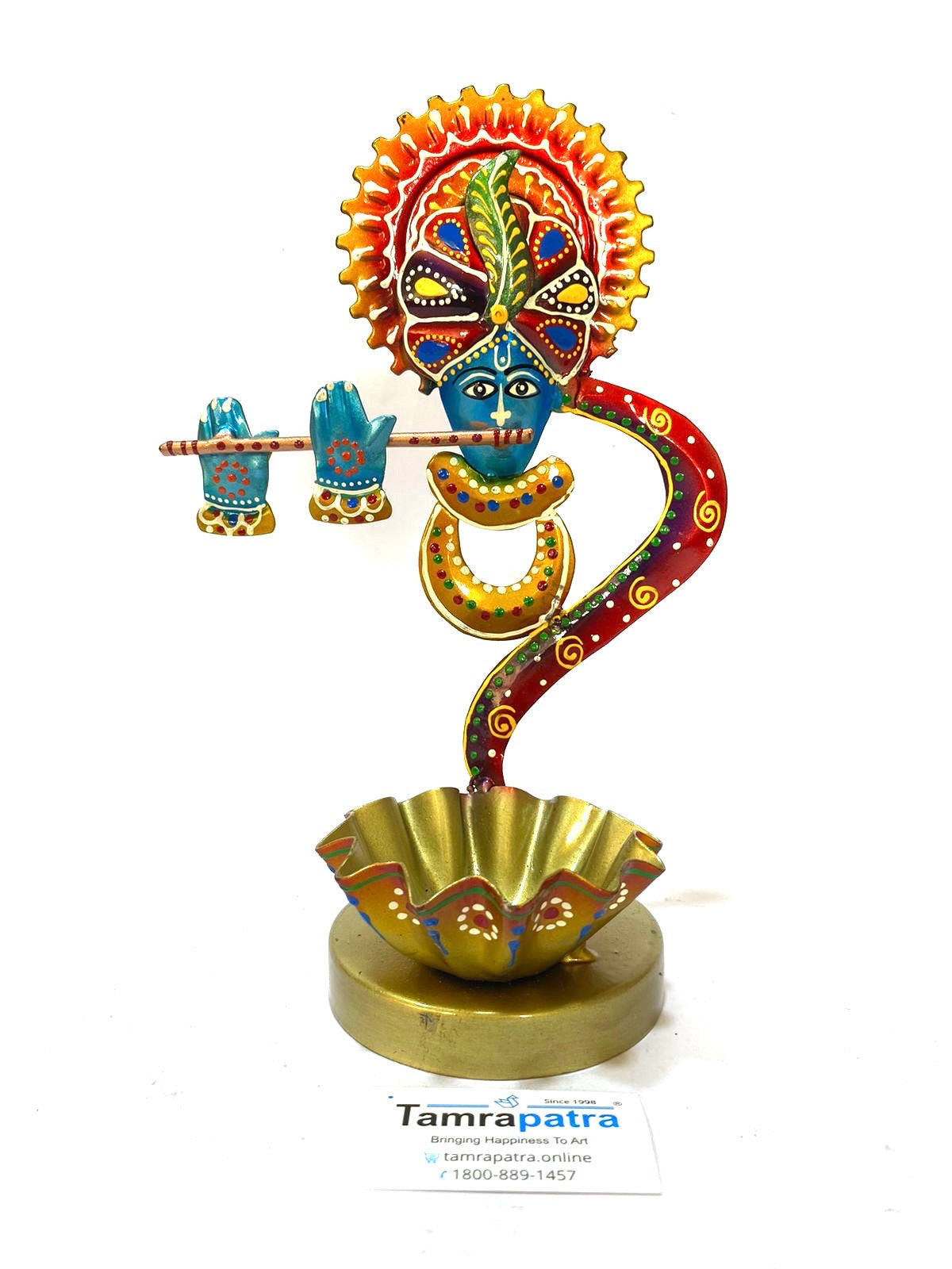 Tea Light Metal Ganesh Krishna Painted With Perfection Handmade By Tamrapatra