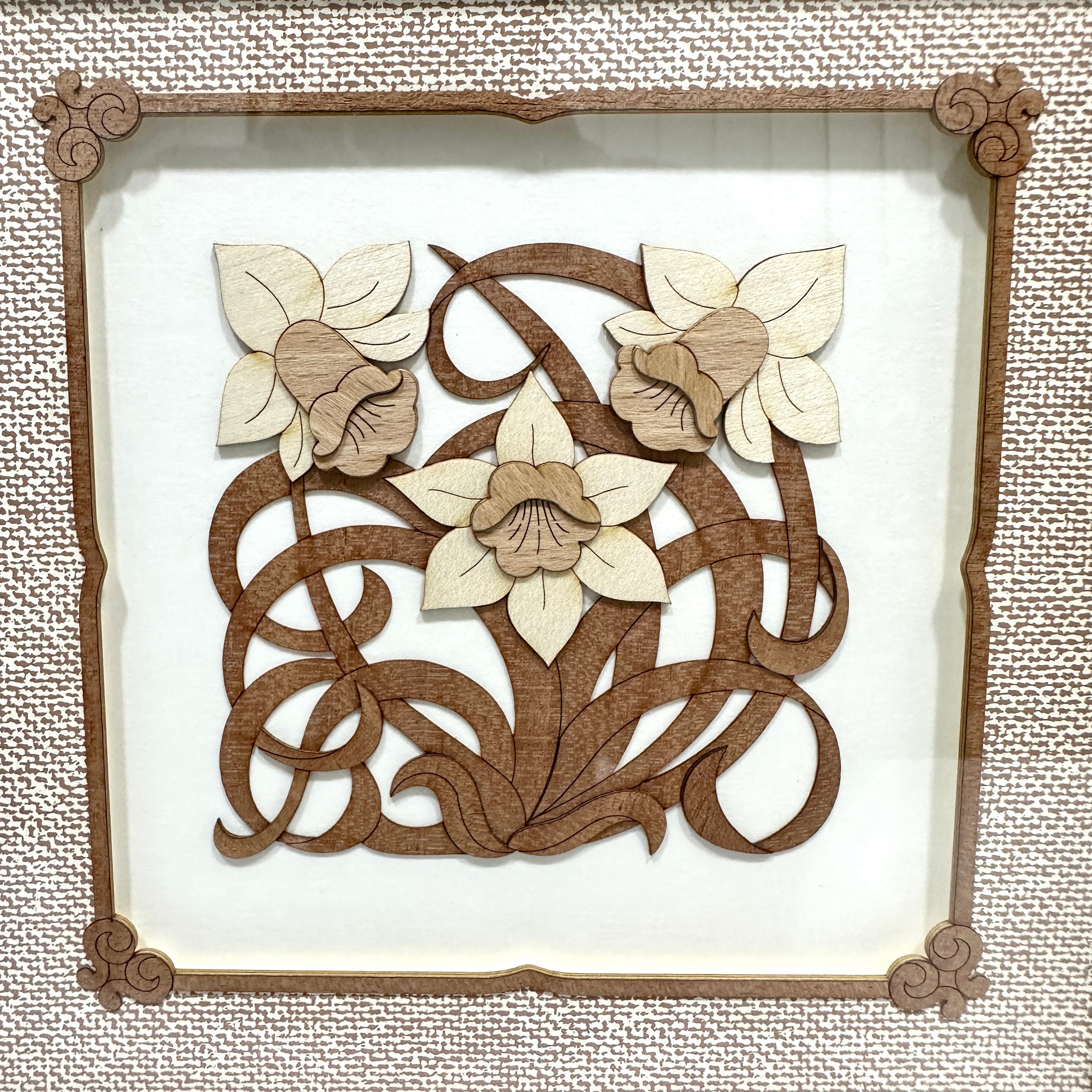 Flower 3D Wooden Carving Frame Natural Wood Floral Wall Art By Tamrapatra