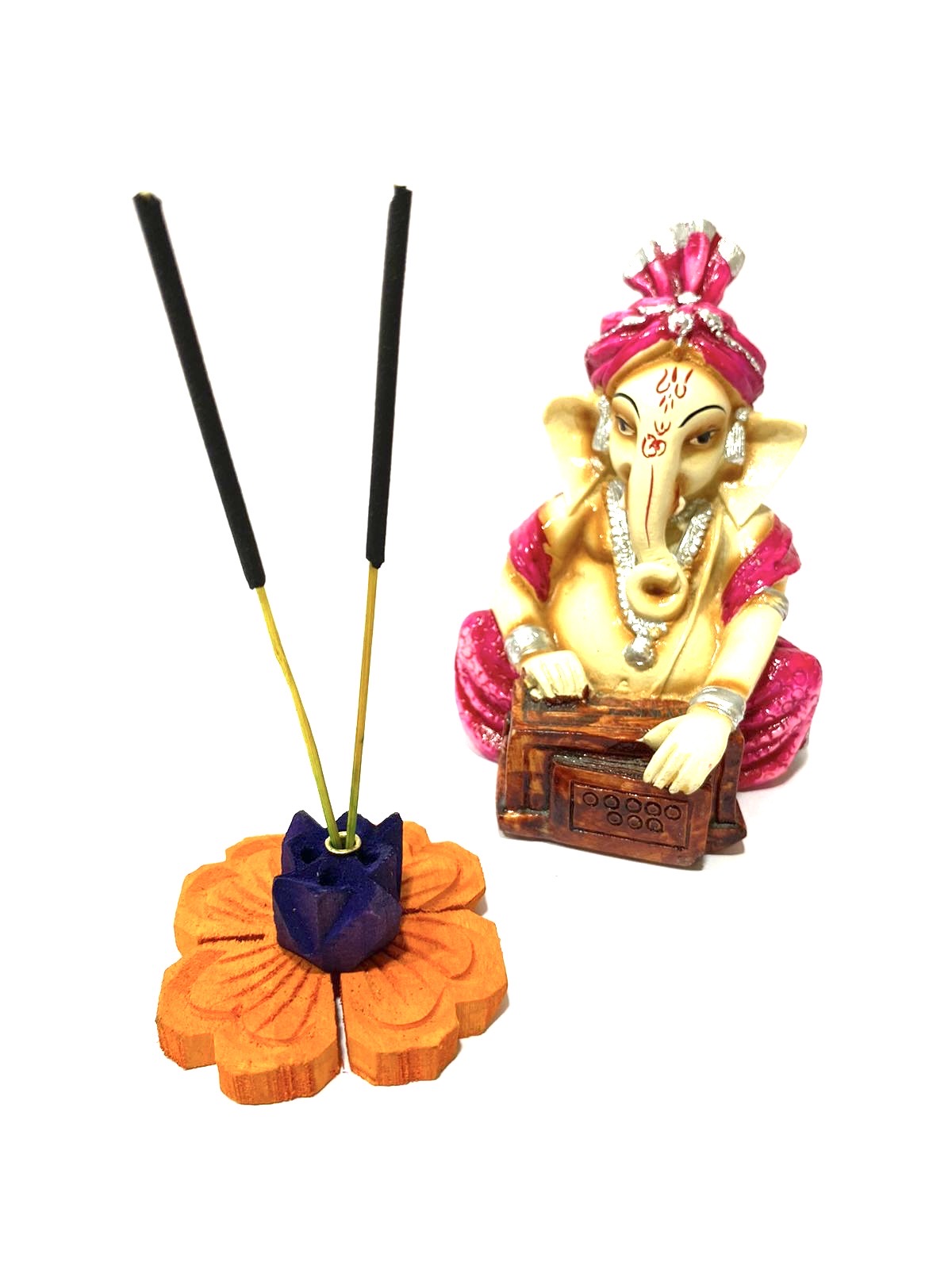 Incense Stick Holder In Designer Flower Style Wooden Handcrafted From Tamrapatra