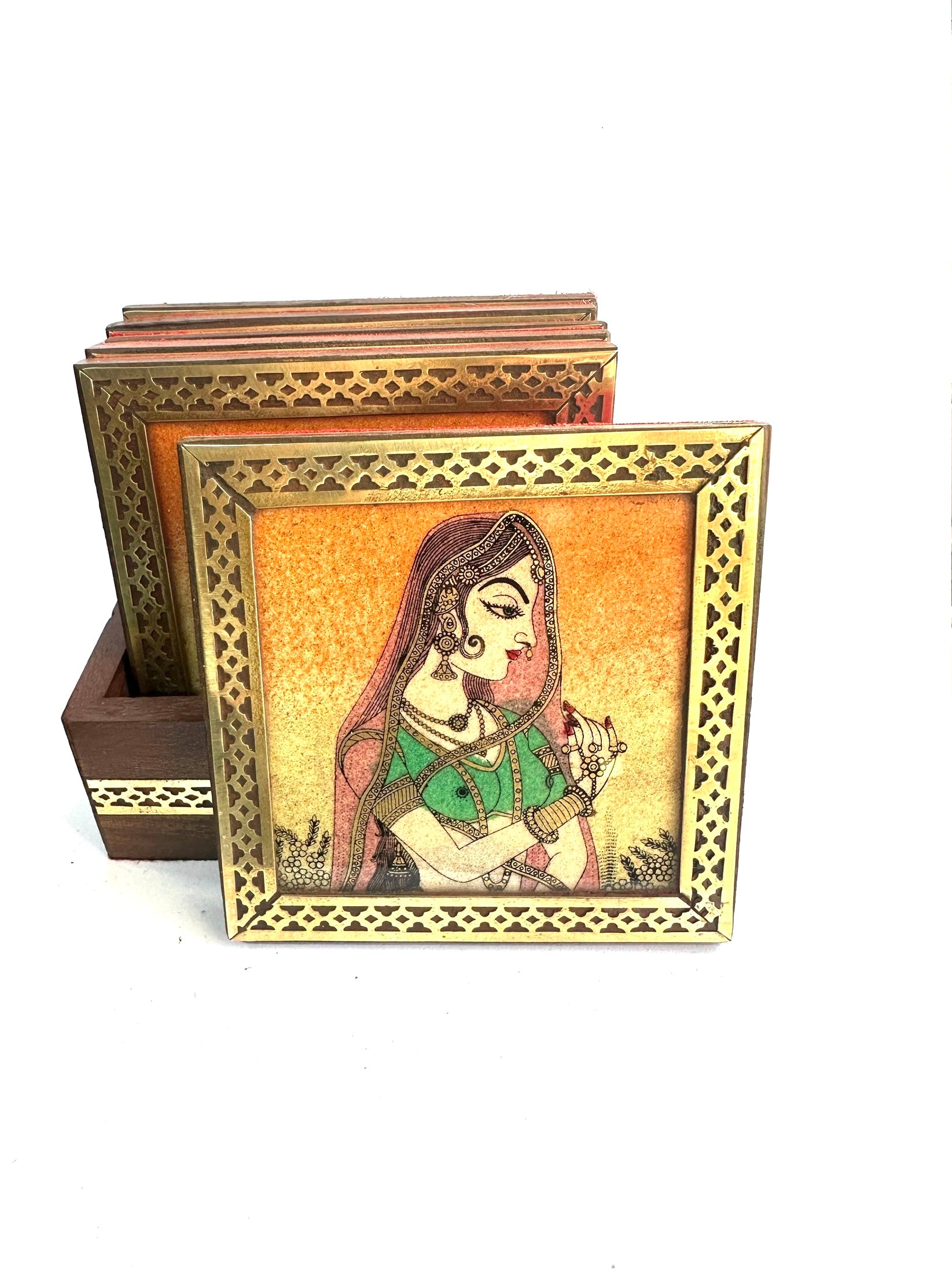 Gemstone Art Creation On Wooden Coasters In Various Designs Tamrapatra