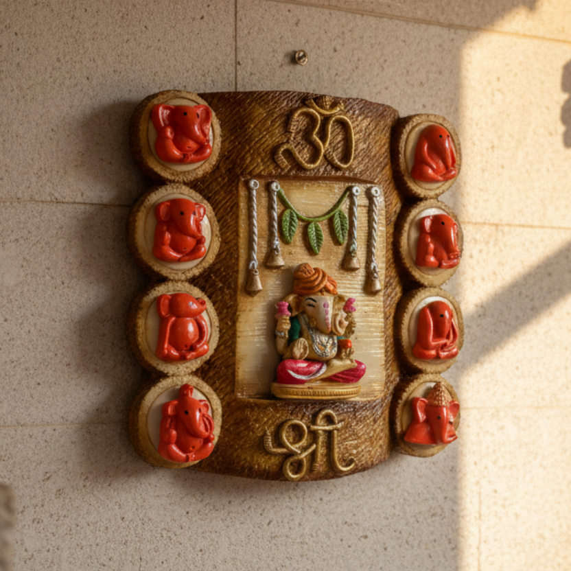 Ashtamangal Lord Ganesha Resin In Frame Hanging Om Shri New By Tamrapatra - Tamrapatra
