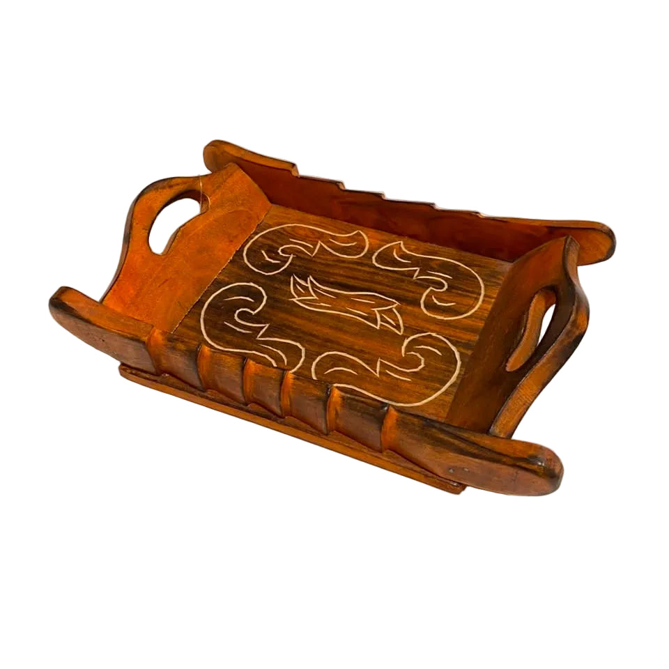 Antique Style Wooden Tray Boat Shaped Carving Exclusive Designs By Tamrapatra - Tamrapatra
