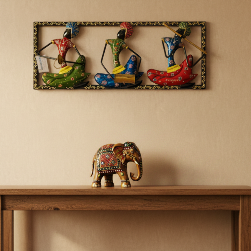 3 Sitting Nagpuri Style musician In Metal Frame Crafted In India By Tamrapatra