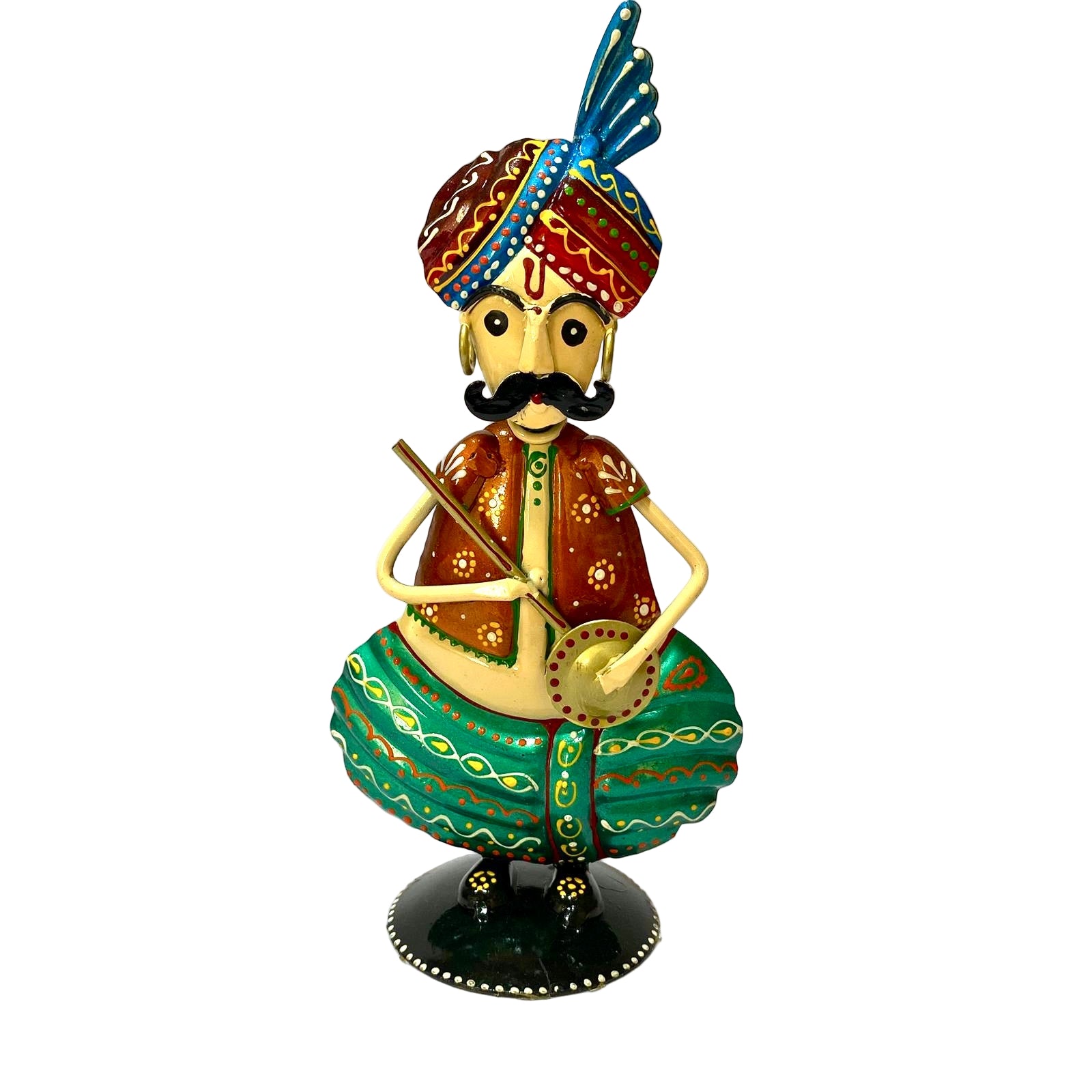 Colorful figurine of a traditional Indian dancer with a turban on a white background