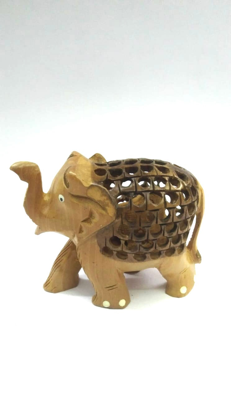 Lacquer Finished Wooden Carved Elephants In Exclusive Souvenir Tamrapatra