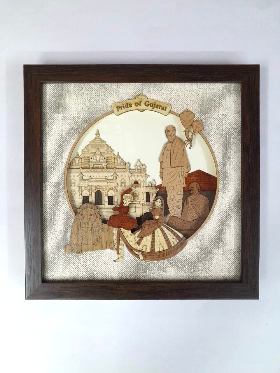 Pride Of Gujarat Wooden Art Frame Famous Souvenir Gift Corporate Tamrapatra