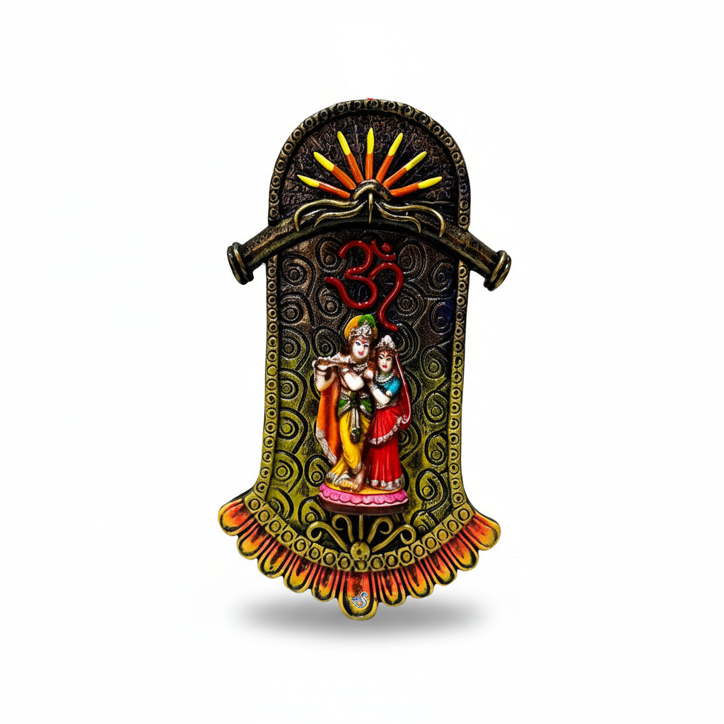 Decorative wall hanging with artistic design on a white background