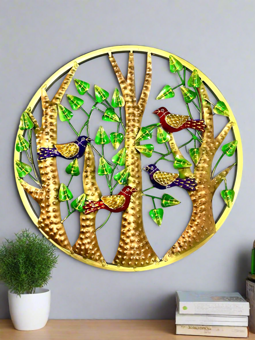 Round Metal Art Birds On Tree Handcrafted Eccentric Beautiful Wall By Tamrapatra