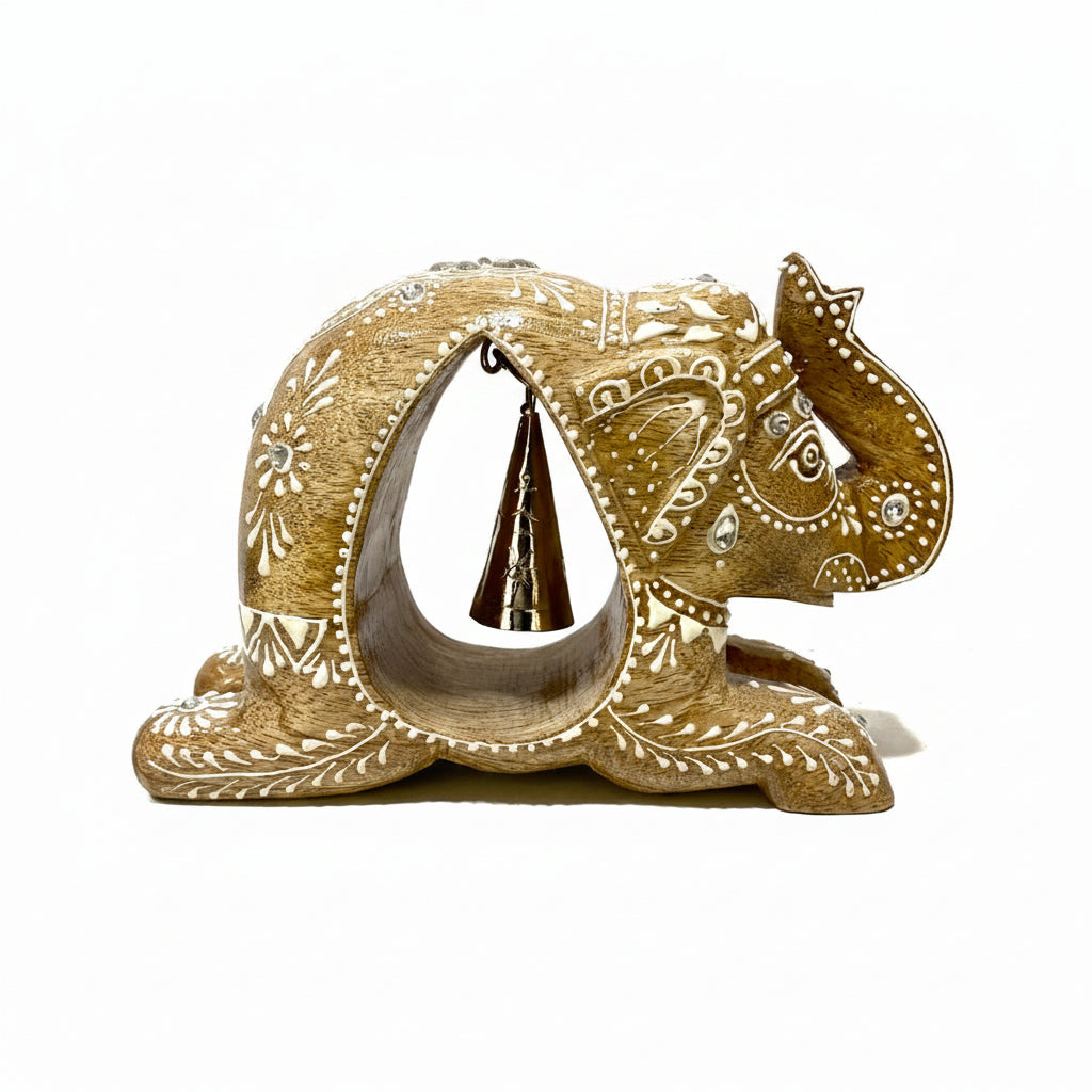 Metallic Bell Wooden Elephant Painted Natural Handcrafted Ideas From Tamrapatra - Tamrapatra