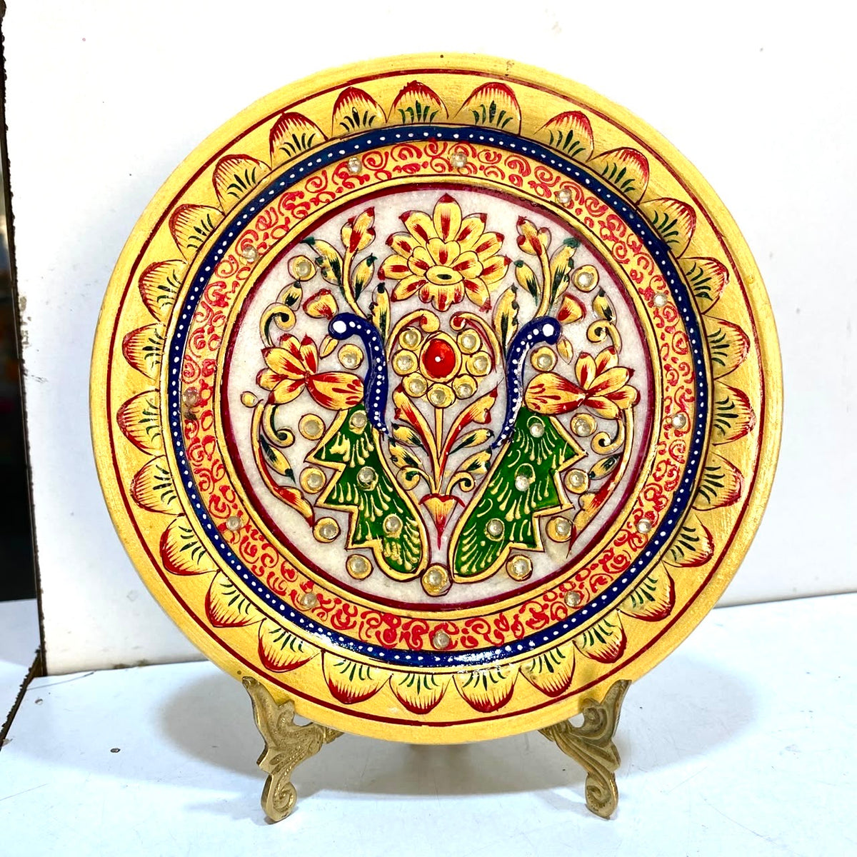 Marble Plates Exclusive Hand Painted With Brass StandFrom Tamrapatra - Tamrapatra