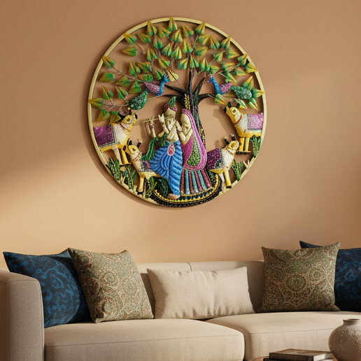 Big Radha Krishna Round In Classy Colorful Finish Metal Crafts By Tamrapatra - Tamrapatra