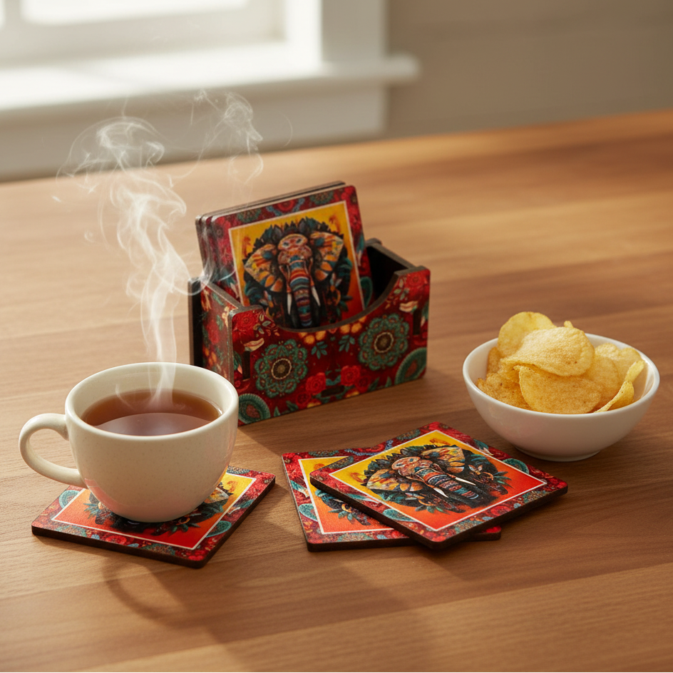 Tea Coasters Set Of 6 In Various Indian Theme Kitchen Accessories At Tamrapatra