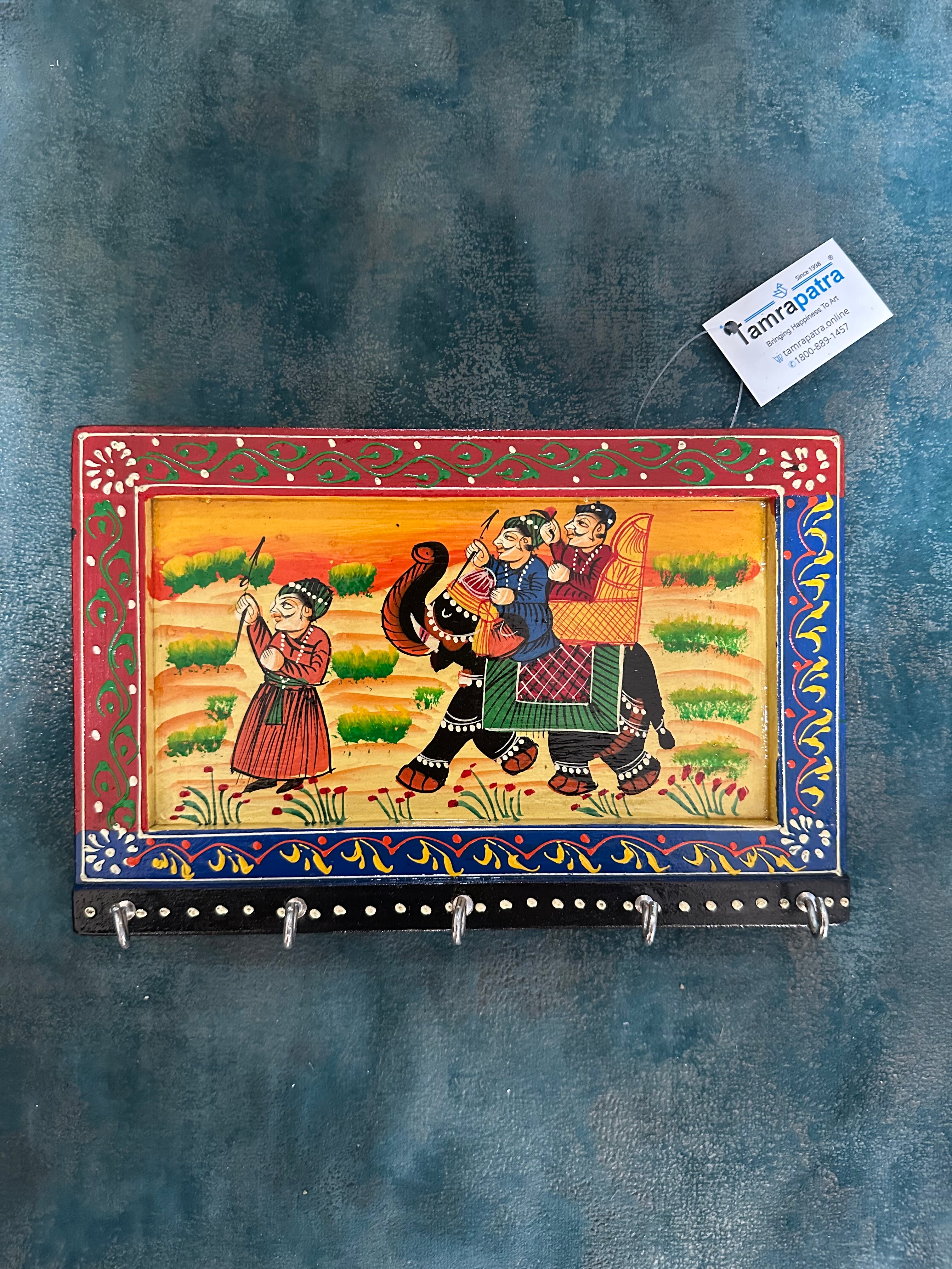 Royal HandPainted On Wooden Style Key Hanger Traditional Tamrapatra