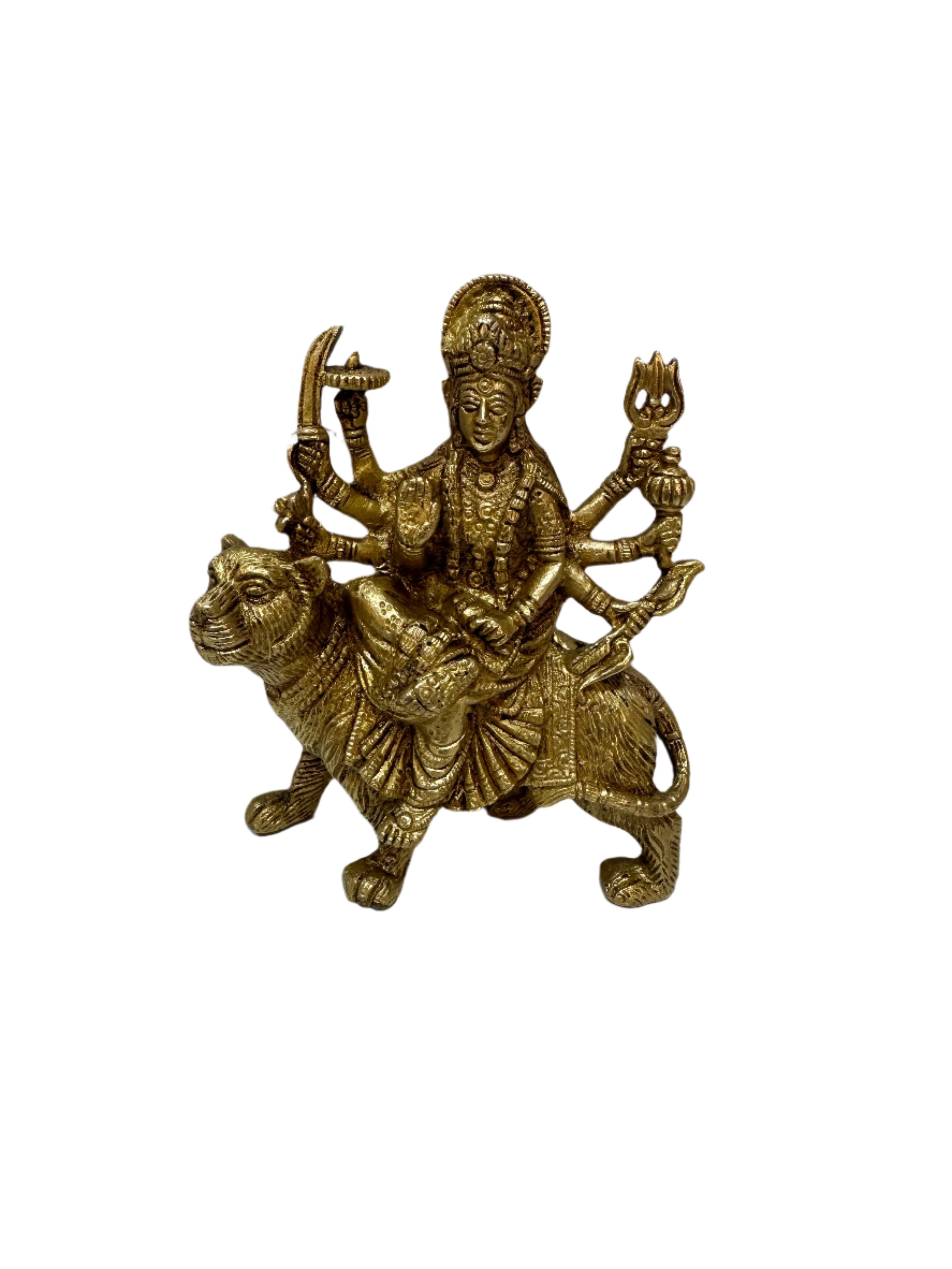 Goddess Durga "Ambe Ma" Shakti In Brass Idol On Stand Artefact At Tamrapatra