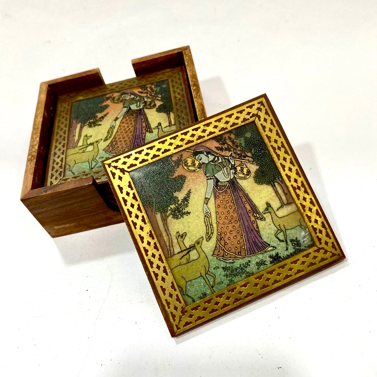 Gemstone Art Creation On Wooden Coasters In Various Designs Tamrapatra - Tamrapatra