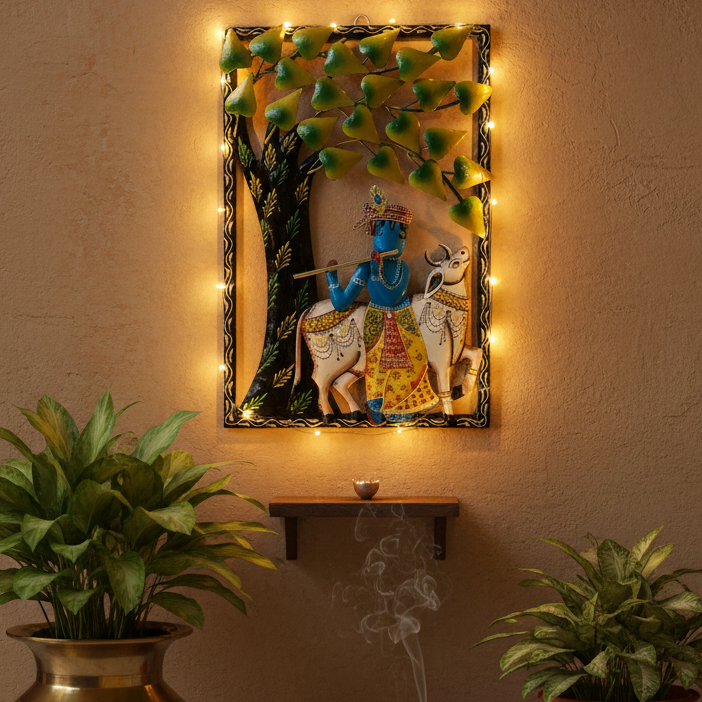 Krishna Cow Under Tree Handcrafted Classic Metal Creations Only At Tamrapatra