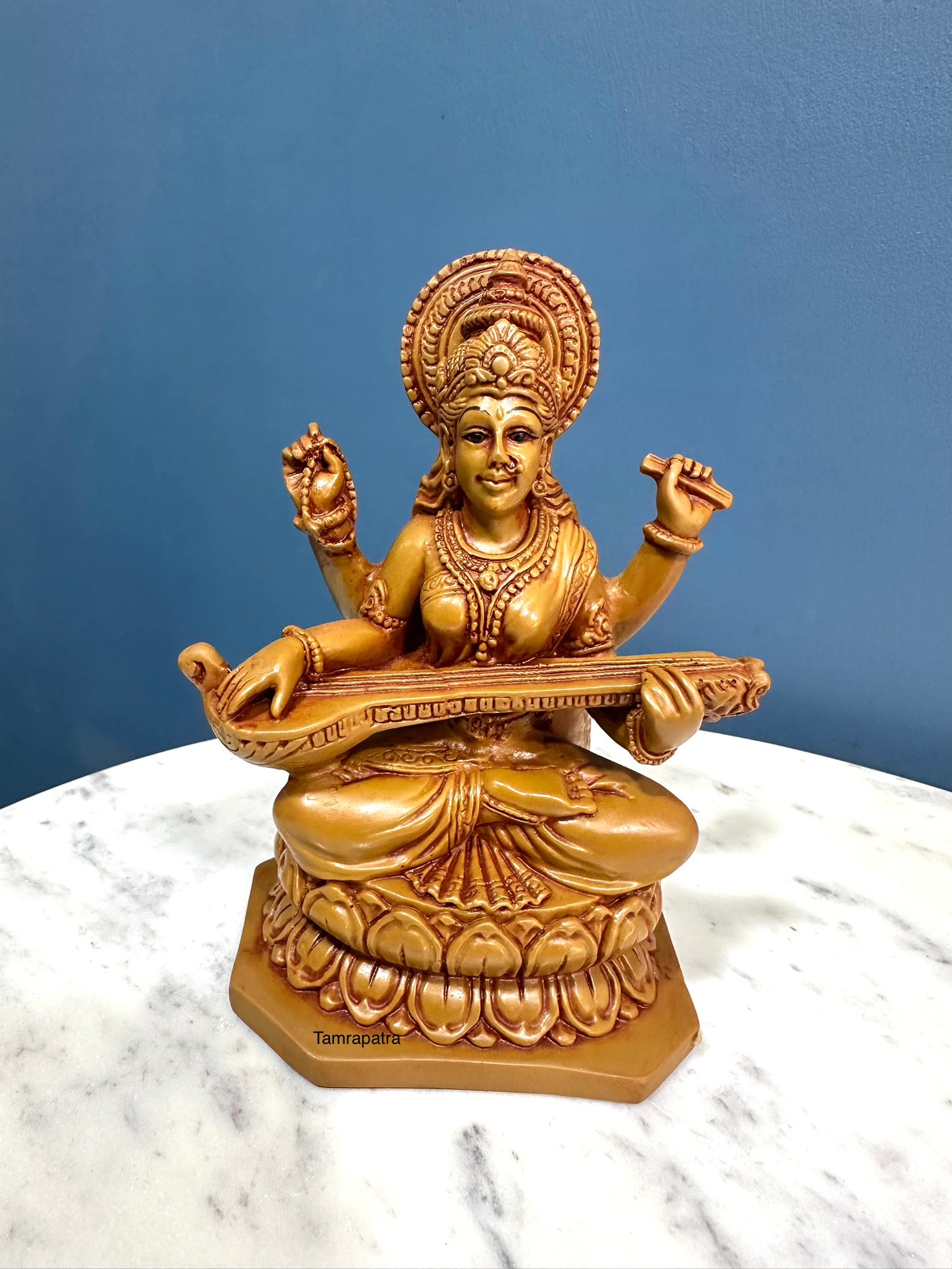 Goddess Saraswati In Wooden Finish On Resin Art New Collection By Tamrapatra