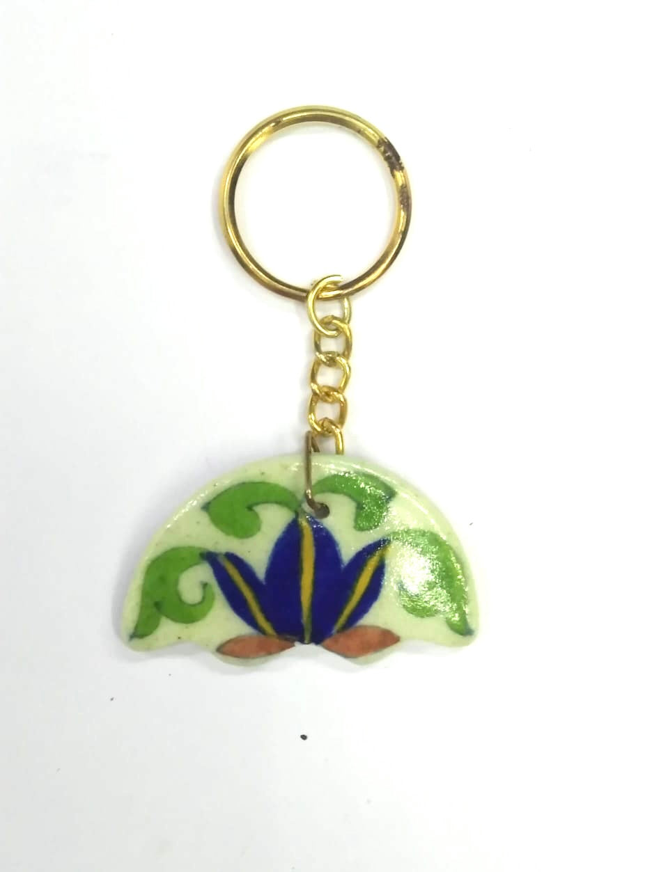 Ceramic Blue Pottery Keychains With Multiple Design Colors Handmade Tamrapatra