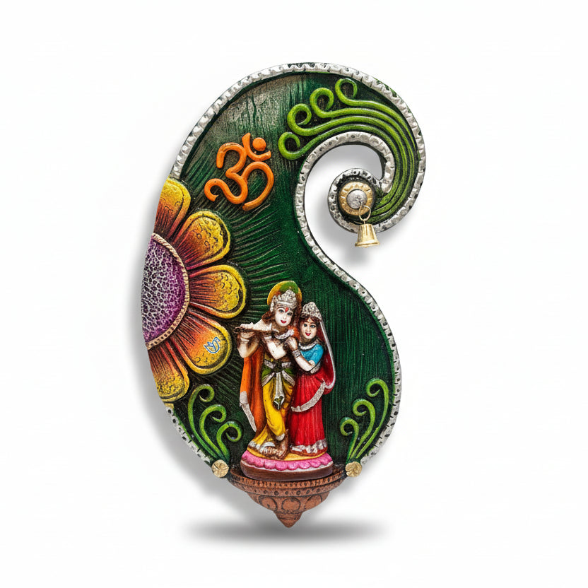 Decorative wall art with a couple and floral design on a white background