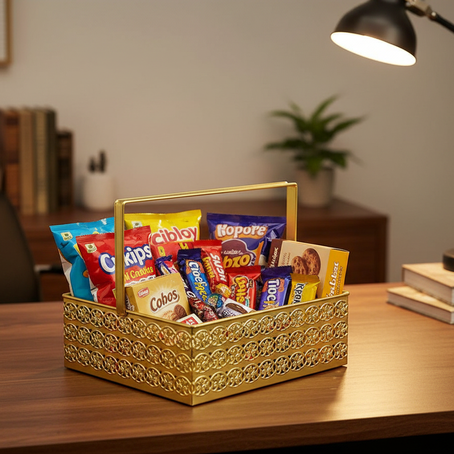 Square Metal Tray With Handle For Serving Dry Fruits Chocolates By Tamrapatra - Tamrapatra