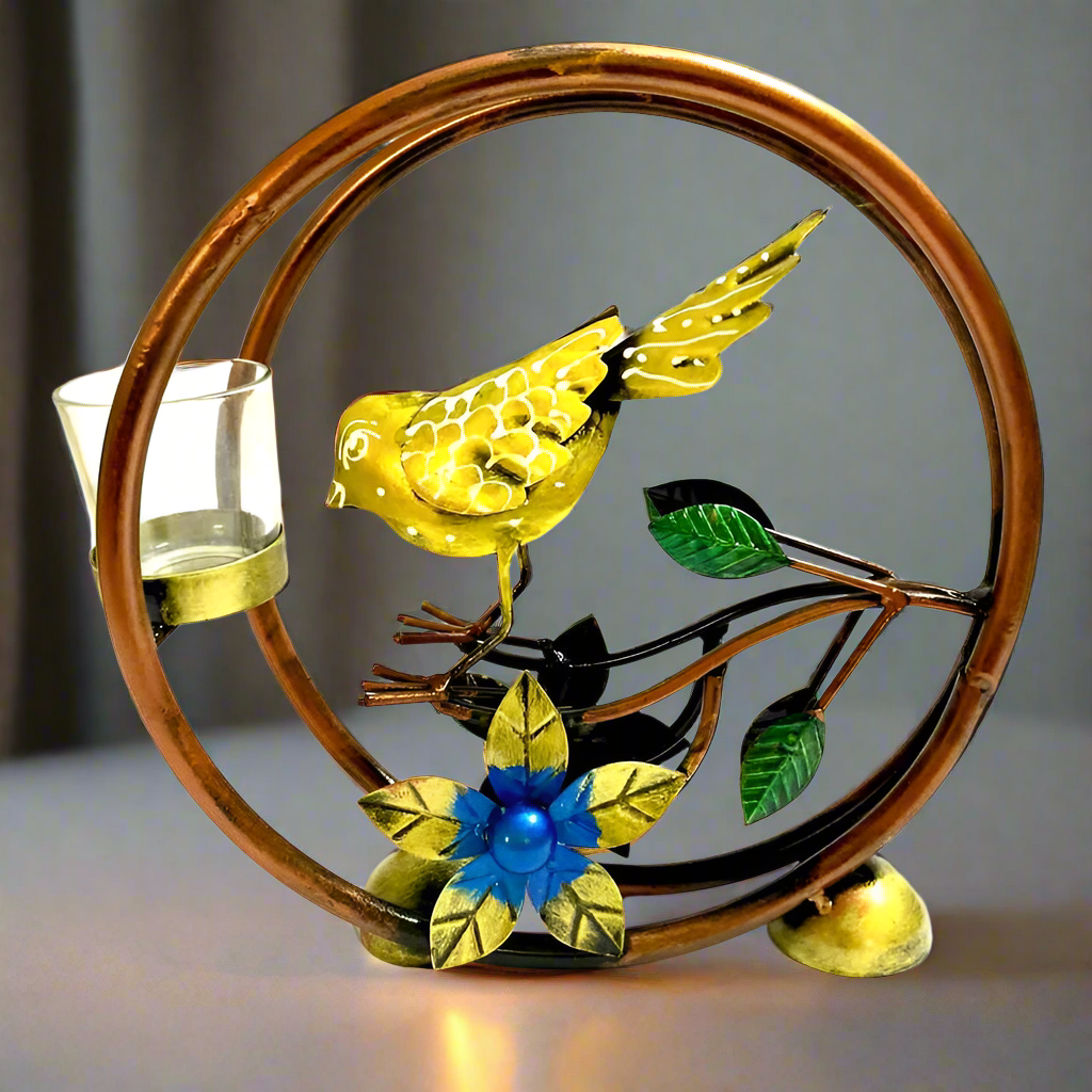 Bird Flower Candle Holder Multicolor Tea Light Holder Nature Inspired From Tamrapatra