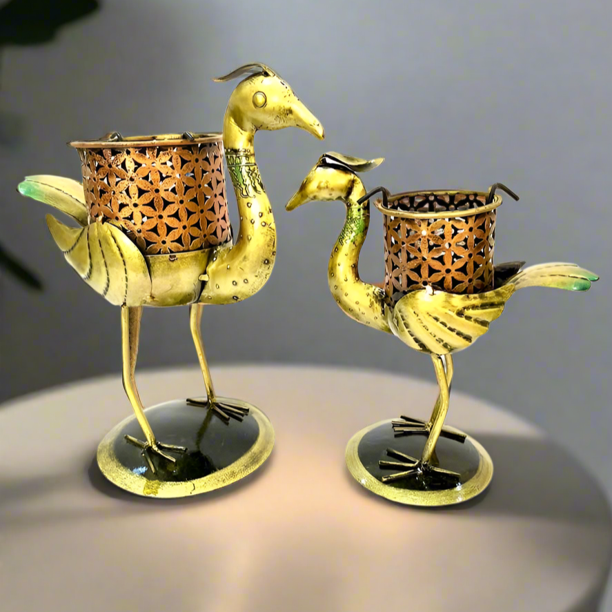 Bird Candle Holder In Various Sizes Metal Handicrafts Exclusively From Tamrapatra