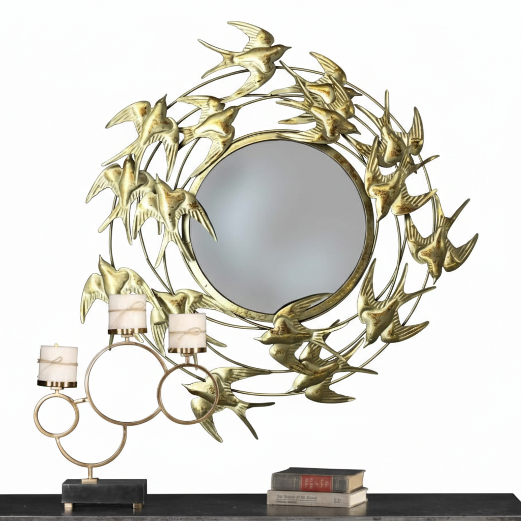 Designer Birds Mirror Extraordinary Handcrafted Creation Metal Art From Tamrapatra - Tamrapatra