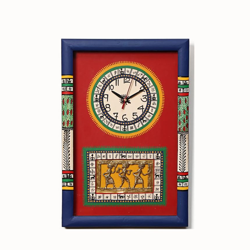 Colorful Hand Painted Wall Clocks Collection Warli & Dhokra Art Fusion By Tamrapatra