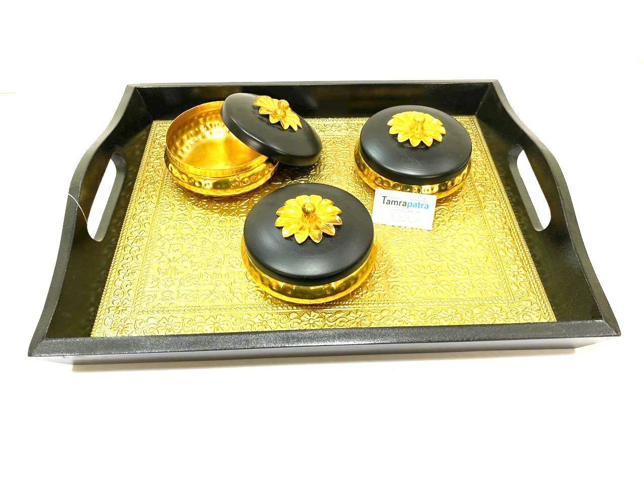 Limited Edition Brass Foil Fitted Premium Wooden Tray Home Décor By Tamrapatra - Tamrapatra