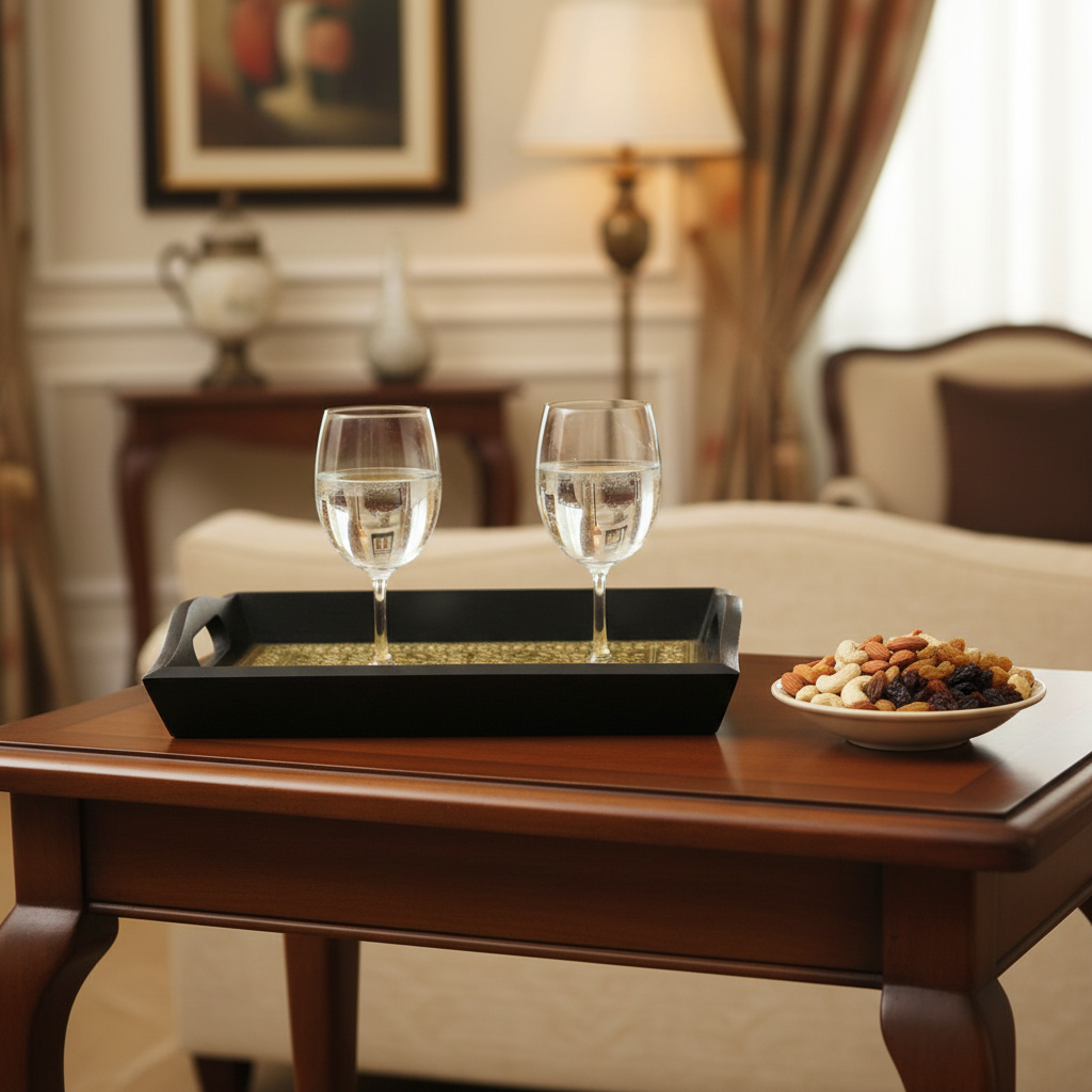 Limited Edition Brass Foil Fitted Premium Wooden Tray Home Décor By Tamrapatra - Tamrapatra