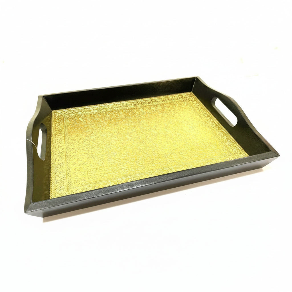 Limited Edition Brass Foil Fitted Premium Wooden Tray Home Décor By Tamrapatra - Tamrapatra