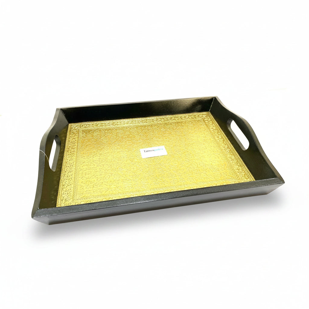 Limited Edition Brass Foil Fitted Premium Wooden Tray Home Décor By Tamrapatra - Tamrapatra