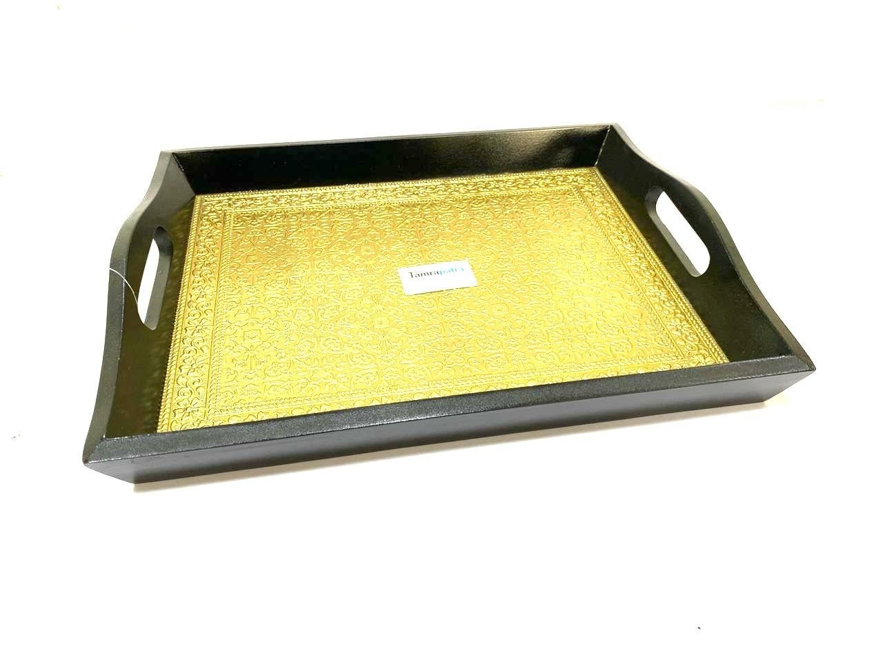 Limited Edition Brass Foil Fitted Premium Wooden Tray Home Décor By Tamrapatra - Tamrapatra