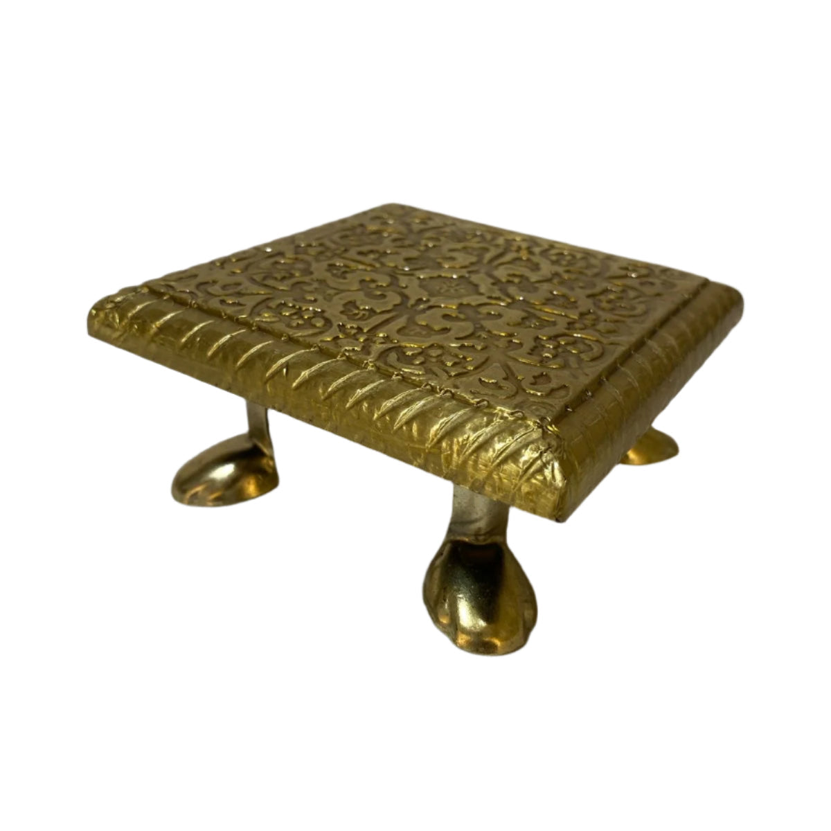 Brass Foil Fitted Bajoth Premium Design With Legs Square Shaped From Tamrapatra