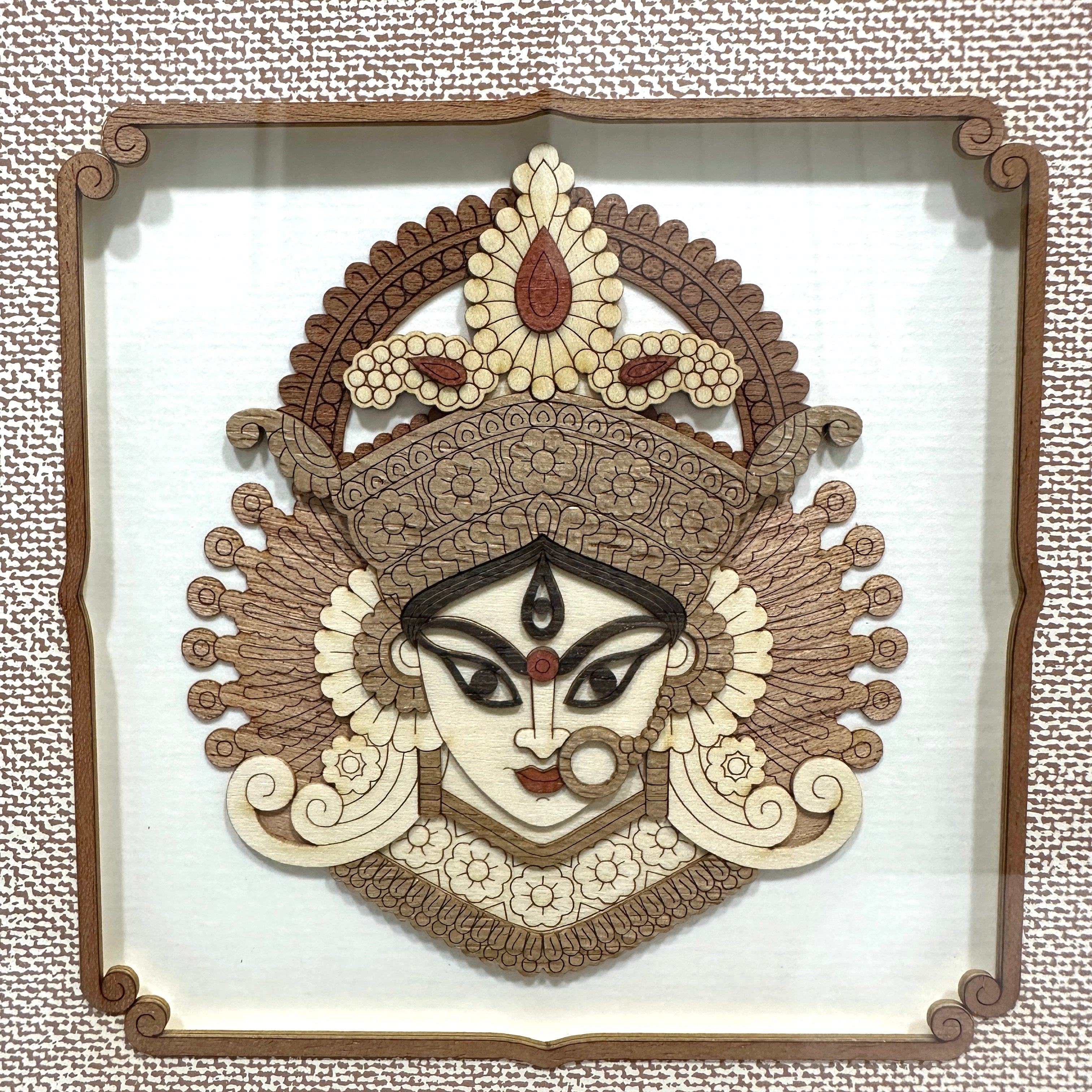 Goddess Durga In Wooden Frame Wall Table Top Gifts Indian Souvenir Tamrapatra